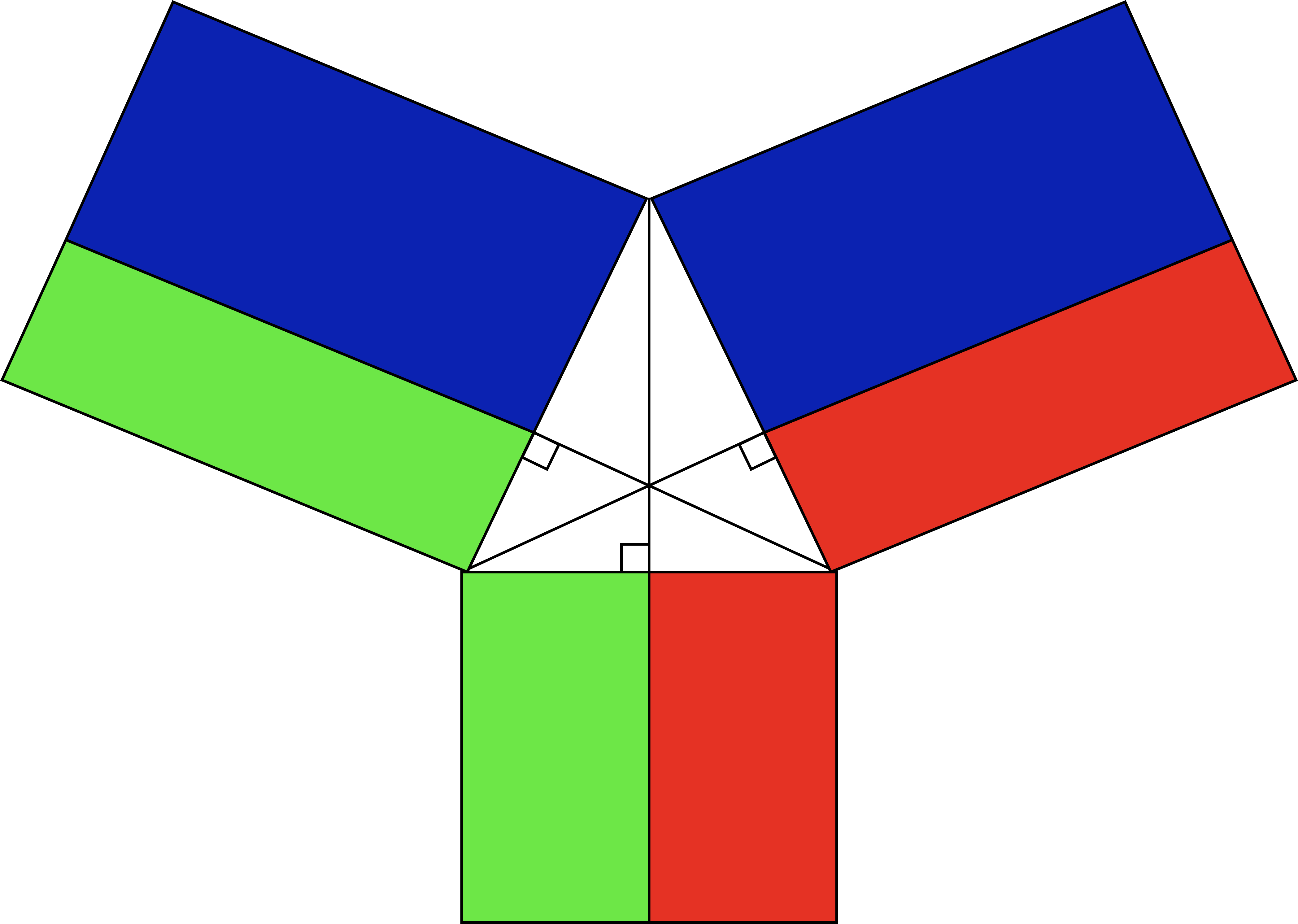 Geometric diagram showing projectile motion parabola and corresponding triangle construction